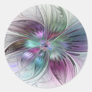 Farbige abstrakte Blume moderne florale Fractal-Ku Runder Aufkleber