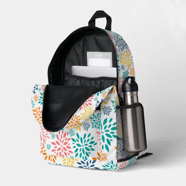 Farbige Abstrakte Blume Muster Bedruckter Rucksack (Rückseitige Ecke links (Offen) )
