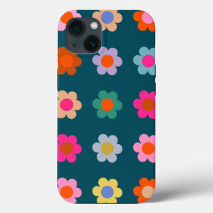 Farbige Abstrakte Blume Navy Blue Retro Floral Case-Mate iPhone Hülle
