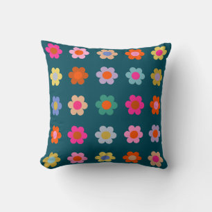 Farbige Abstrakte Blume Navy Blue Retro Floral Kissen