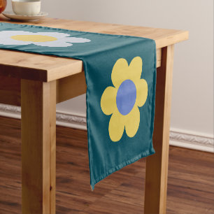 Farbige Abstrakte Blume Navy Blue Retro Floral Kurzer Tischläufer