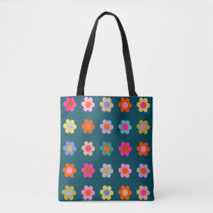 Farbige Abstrakte Blume Navy Blue Retro Floral Tasche