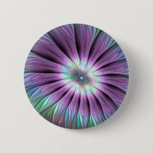 Farbige Abstrakte Blume Pink Blue Green Fraktal Button