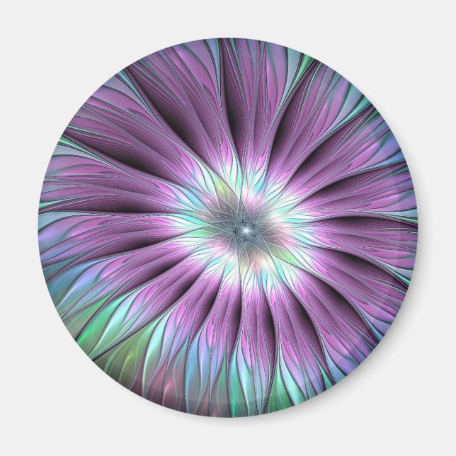 Farbige Abstrakte Blume Rosa blaues grünes Fraktal Magnet (Vorne)