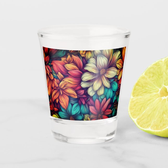 Farbige Abstrakte Blüte #42 - Schnapsglas (Vorderseite)