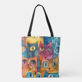 Farbige Abstrakte Cat Tote Tasche | Lebendige Kuns