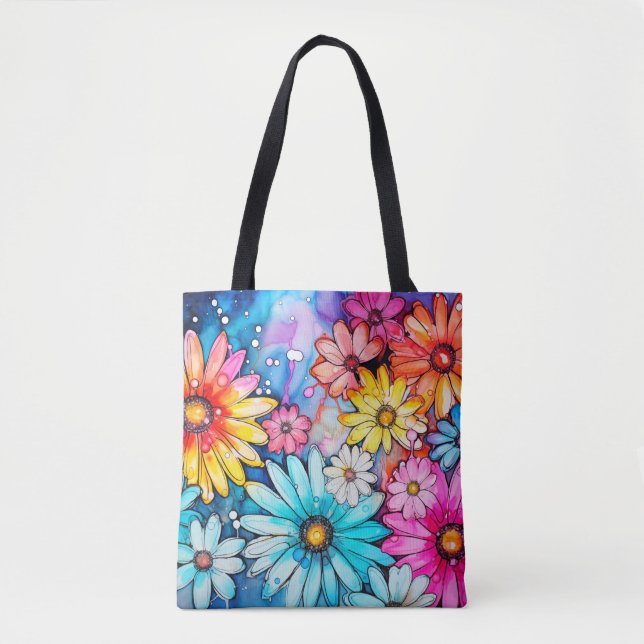 Farbige Abstrakte Daisy Blume drucken Tasche (Vorderseite)