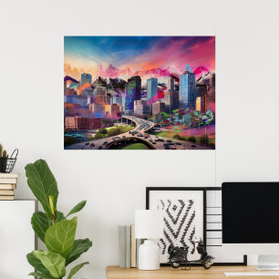 Farbige abstrakte Denver Colorado Skyline Kunst Poster