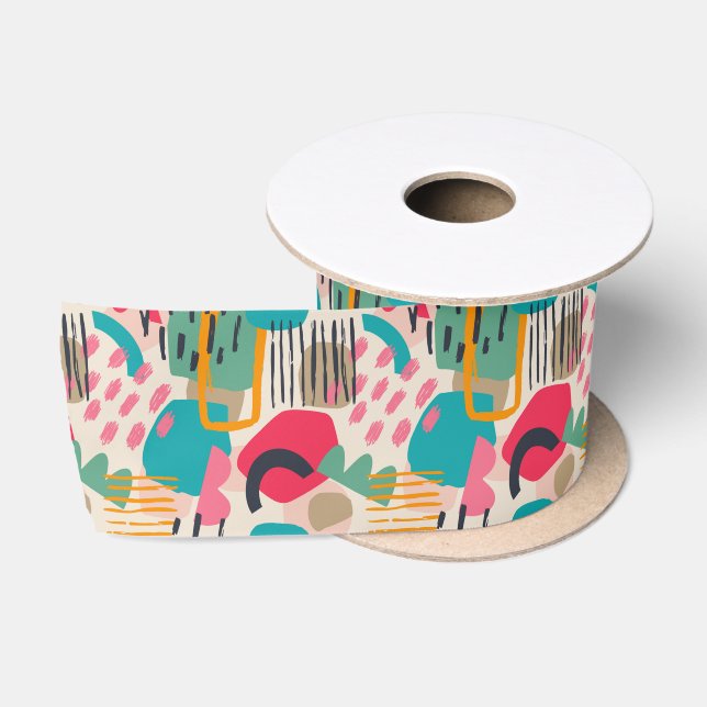 Farbige abstrakte Formen Grunge Muster Satinband (Spule)