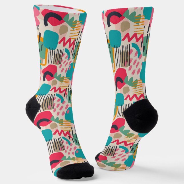 Farbige abstrakte Formen Grunge Muster Socken (Gewinkelt)