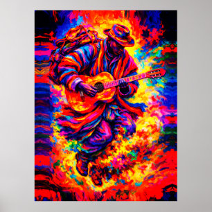 Farbige abstrakte Gitarrenspieler-Duo-Impasto Poster