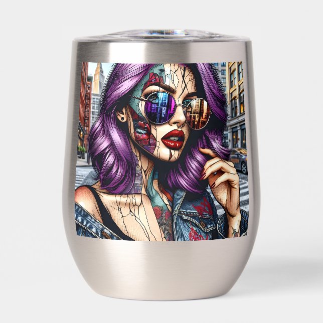 Farbige Abstrakte Hübsche Dame mit Lila Haar (Vorderseite)