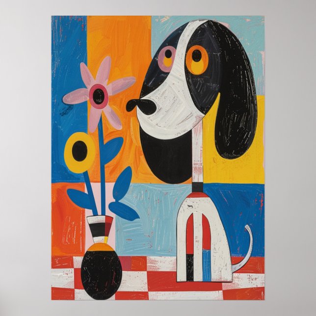 Farbige Abstrakte Hunde Blume Kinderzimmer Malerei Poster (Vorne)