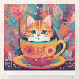 Farbige Abstrakte Katze in Cup-Maus-Pad Glasuntersetzer