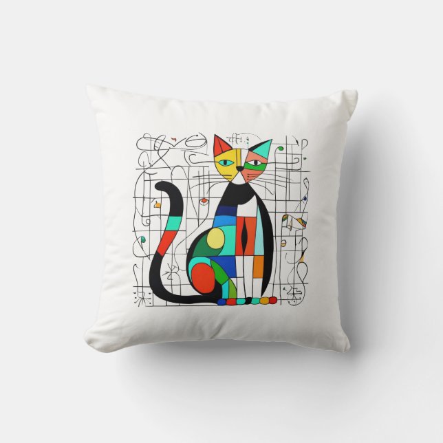 Farbige Abstrakte Katze Kunst Kubist Kubismus Kissen (Vorderseite)