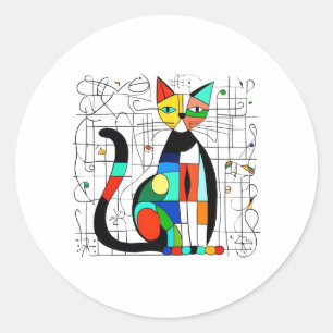 Farbige Abstrakte Katze Kunst Kubist Kubismus Runder Aufkleber