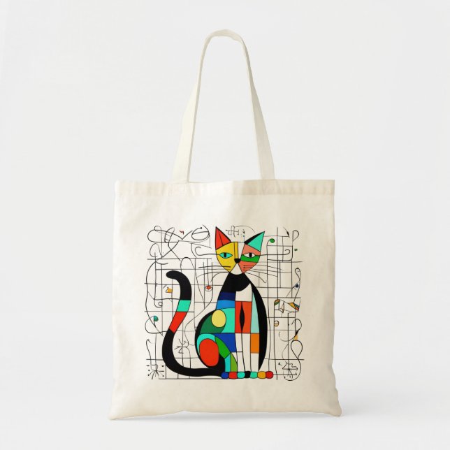 Farbige Abstrakte Katze Kunst Kubist Kubismus Tragetasche (Vorne)