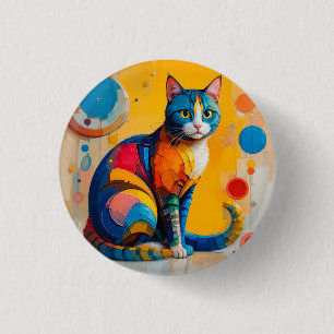 Farbige abstrakte Katzenkunst Button
