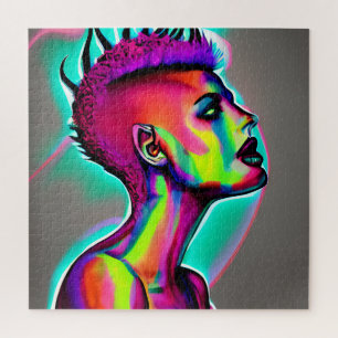 Farbige abstrakte KI-Kunst   Frau mit Mohawk