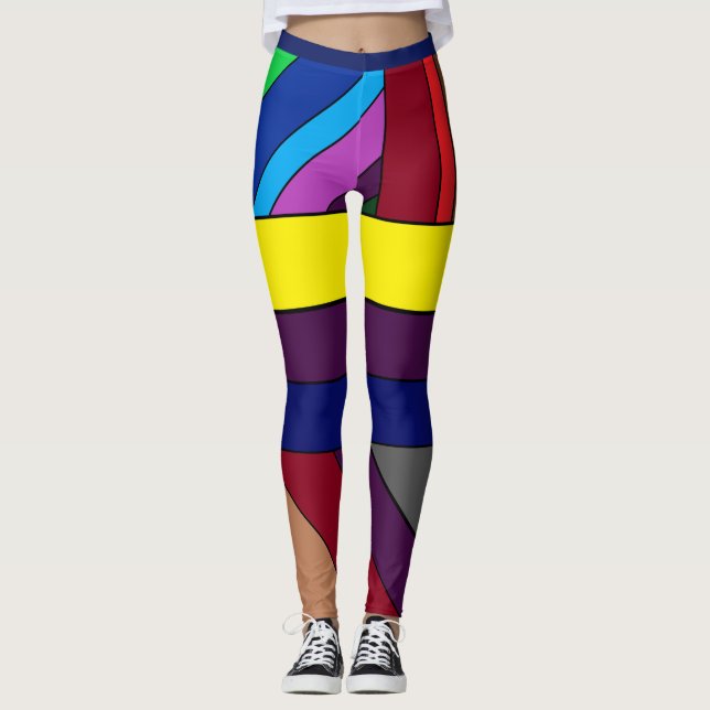 Farbige abstrakte Linien Leggings (Vorderseite)