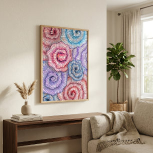 Farbige abstrakte Linienkunst Florale Wirbelrosen Poster