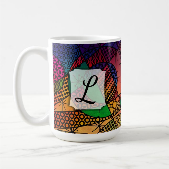 Farbige Abstrakte mit Texturen, Muster und Monogra Kaffeetasse (Links)