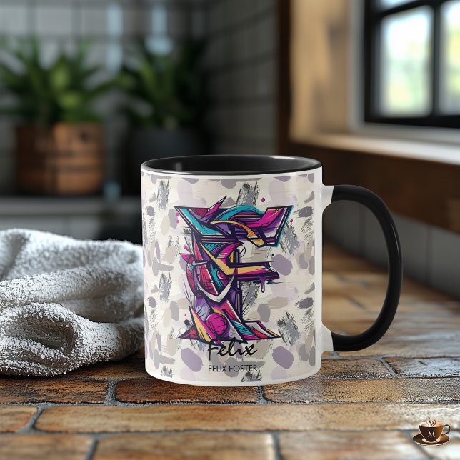 Farbige Abstrakte Monogramm-Tasse - F für Felix Tasse (Von Creator hochgeladen)