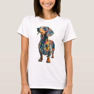 Farbige abstrakte Ölgemälde-Dachshund-Welpen-Fraue T-Shirt