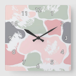 Farbige Abstrakte Pastell-Paint-Blotches Quadratische Wanduhr