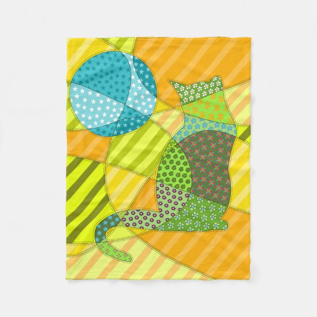 Farbige Abstrakte Patchwork-Katze Fleecedecke (Vorderseite)