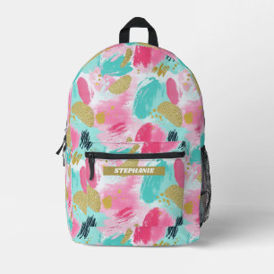Farbige Abstrakte Pinselstriche - Minze & Rosa (1) Bedruckter Rucksack