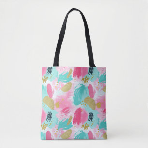 Farbige Abstrakte Pinselstriche - Minze & Rosa (1) Tasche