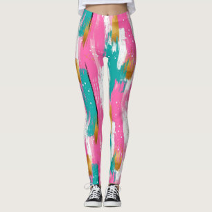 Farbige Abstrakte Pinselstriche - Minze & Rosa (3) Leggings