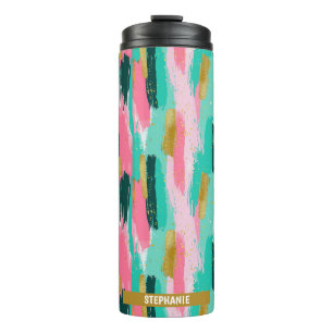 Farbige Abstrakte Pinselstriche - Minze & Rosa (4) Thermosbecher