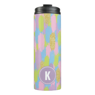 Farbige Abstrakte Pinselstriche Muster Monogramm Thermosbecher