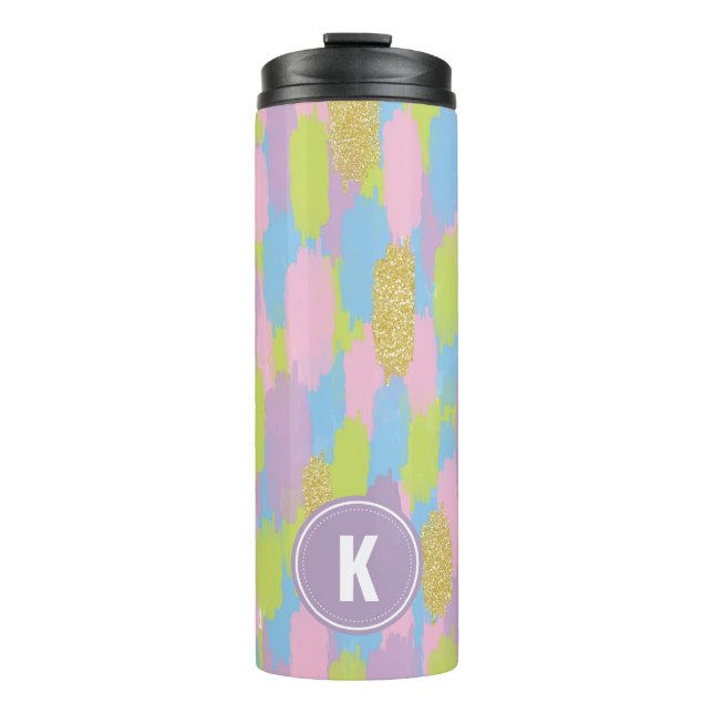Farbige Abstrakte Pinselstriche Muster Monogramm Thermosbecher (Vorderseite)