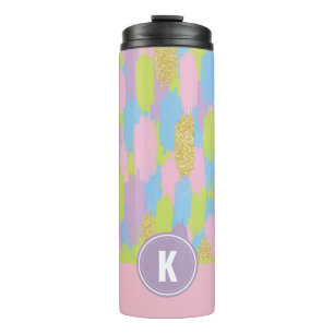 Farbige Abstrakte Pinselstriche Muster Monogramm Thermosbecher