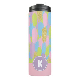 Farbige Abstrakte Pinselstriche Muster Monogramm Thermosbecher