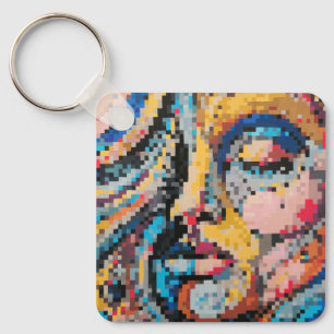 Farbige abstrakte Pixel-Gesicht Schlüsselanhänger