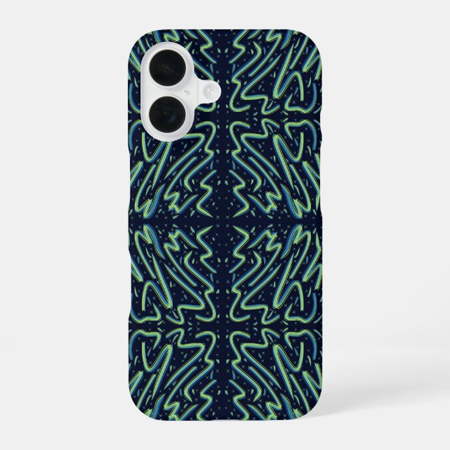 Farbige abstrakte psychedelische Stringy Pointed K iPhone 16 Hülle (Rückseite)