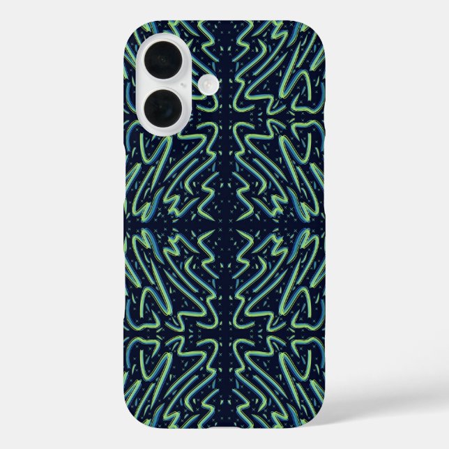 Farbige abstrakte psychedelische Stringy Pointed K iPhone 16 Hülle (Rückseite)