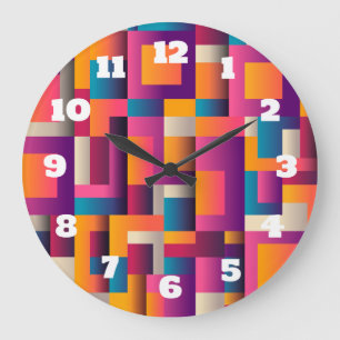 Farbige Abstrakte Quadrate und Formen Große Wanduhr
