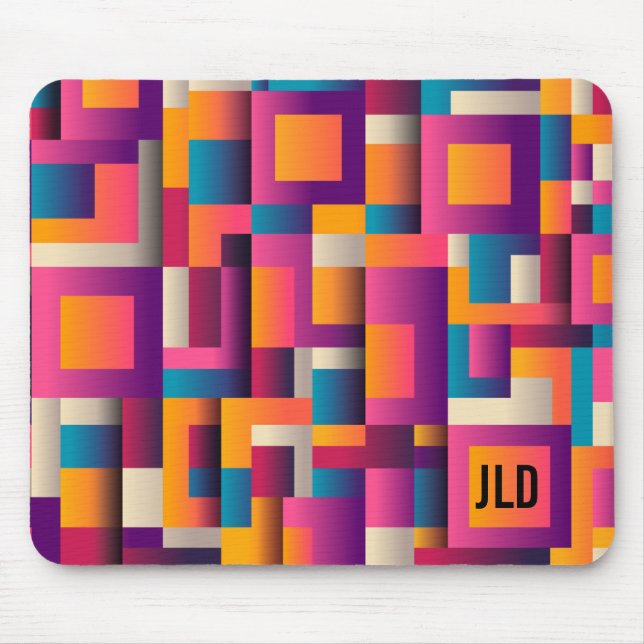 Farbige Abstrakte Quadrate und Formen, Monogramm Mousepad (Vorne)