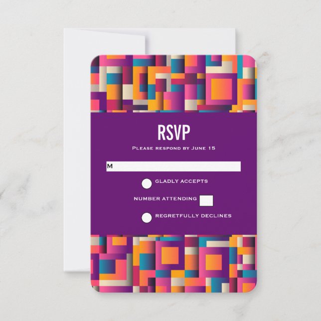 Farbige Abstrakte Quadrate und Formen RSVP Karte (Vorderseite)