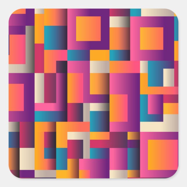 Farbige Abstrakte Quadrate und geometrische Formen Quadratischer Aufkleber (Vorderseite)