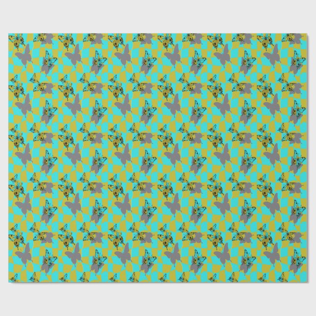 Farbige abstrakte Schmetterlinge  Geschenkpapier (Flach)