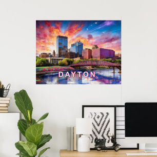Farbige abstrakte Skyline von Dayton, Ohio Poster