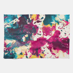 Farbige Abstrakte Spritzer Paint Aquamarin und Mag Geschirrtuch