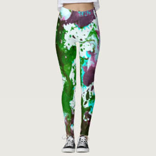 Farbige Abstrakte Spritzer Paint Green und Lila Leggings
