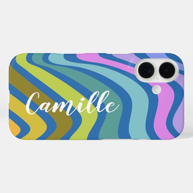 Farbige Abstrakte Squiggle-Wirbel Personalisiert iPhone 16 Hülle (Rückseite (Horizontal))